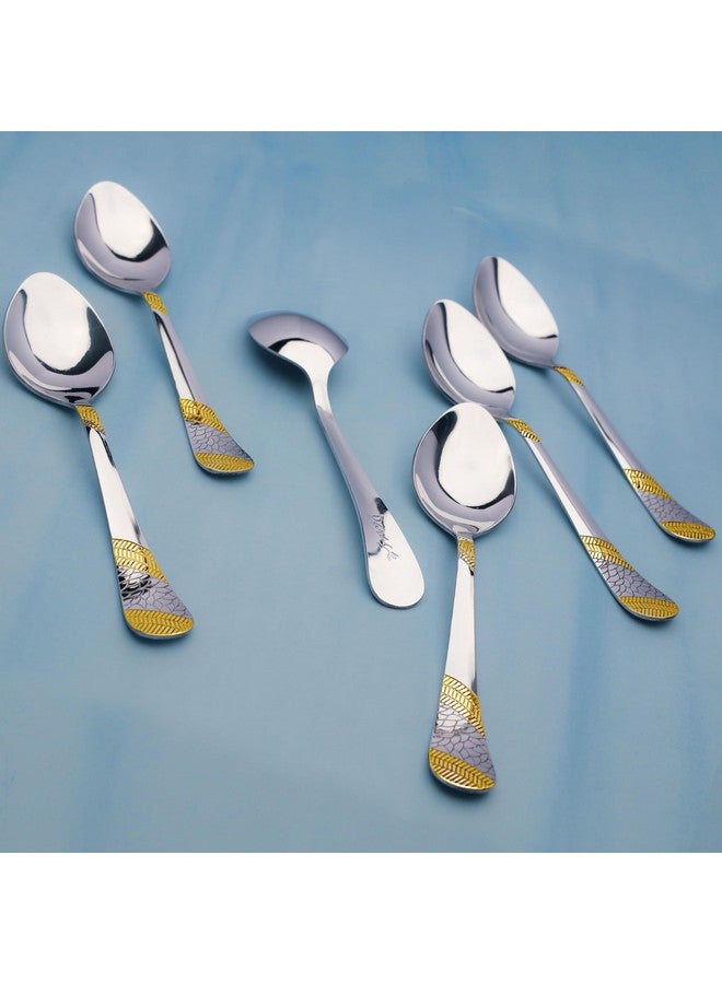 Parage Parage 6 Pieces Stainless Steel 24k Golden Table Spoons Set, 18 cm Long, Premium Spoons for Home & Kitchen, Luxury Dining Gift for House Warming,24 Karat Gold Plated Big Spoons, Imperial Design - Image 5