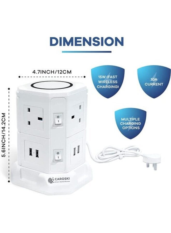 كاروسكي سلك تمديد برج كاروسكي مع شحن لاسلكي 6 مقابس طاقة 13 أمبير مع 4 محطات شاحن USB ملحقات مقاومة للحريق بتبديل الطاقة - Image 2