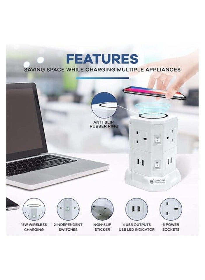 كاروسكي سلك تمديد برج كاروسكي مع شحن لاسلكي 6 مقابس طاقة 13 أمبير مع 4 محطات شاحن USB ملحقات مقاومة للحريق بتبديل الطاقة - Image 3