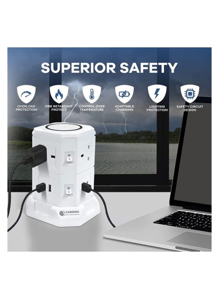 كاروسكي سلك تمديد برج كاروسكي مع شحن لاسلكي 6 مقابس طاقة 13 أمبير مع 4 محطات شاحن USB ملحقات مقاومة للحريق بتبديل الطاقة - Image 4