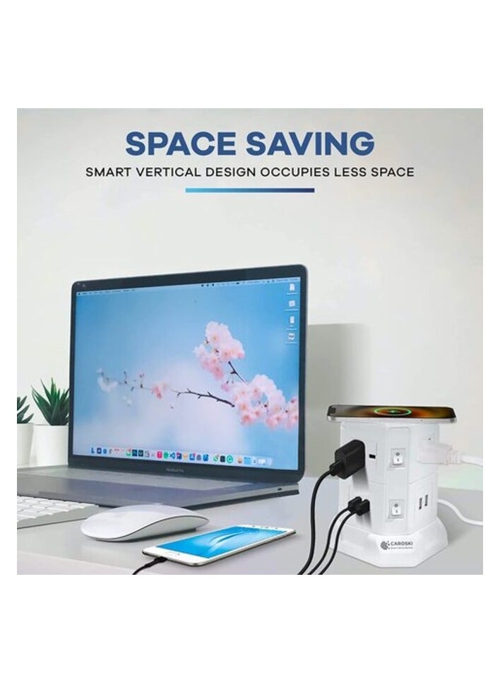 كاروسكي سلك تمديد برج كاروسكي مع شحن لاسلكي 6 مقابس طاقة 13 أمبير مع 4 محطات شاحن USB ملحقات مقاومة للحريق بتبديل الطاقة - Image 5