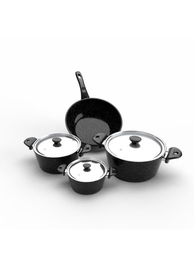 Top Chef granit 7 pieces set ( pot 16 / 22 /26 / wook 28 ) black (Suitable For Induction) - Image 2