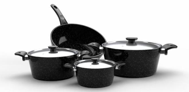 Top Chef granit 7 pieces set ( pot 16 / 22 /26 / wook 28 ) black (Suitable For Induction) - Image 1