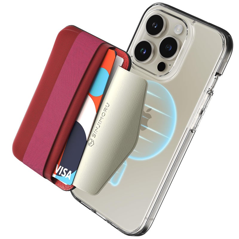 Sinjimoru Magnetic Wallet for iPhone 16/15/14/13/12 Series, Soft Wool Band Grip, Compatible with MagSafe Wallet, Phone Grip Wallet, M-Band Red - Image 1