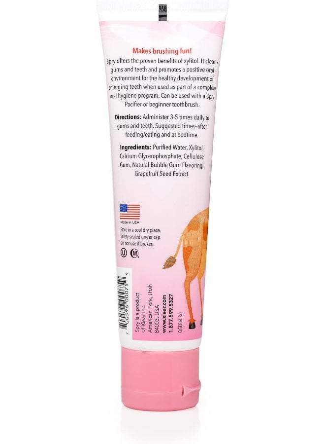 Spry معجون أسنان طبيعي من سبراي للأطفال، الرضع والأطفال بعمر 3 أشهر وما فوق - جل أسنان خالي من الفلورايد، لذيذ، يدعم نمو الأسنان الناشئة، نكهة العلكة 2 أونصة سائلة (عبوة من 1) - Image 2