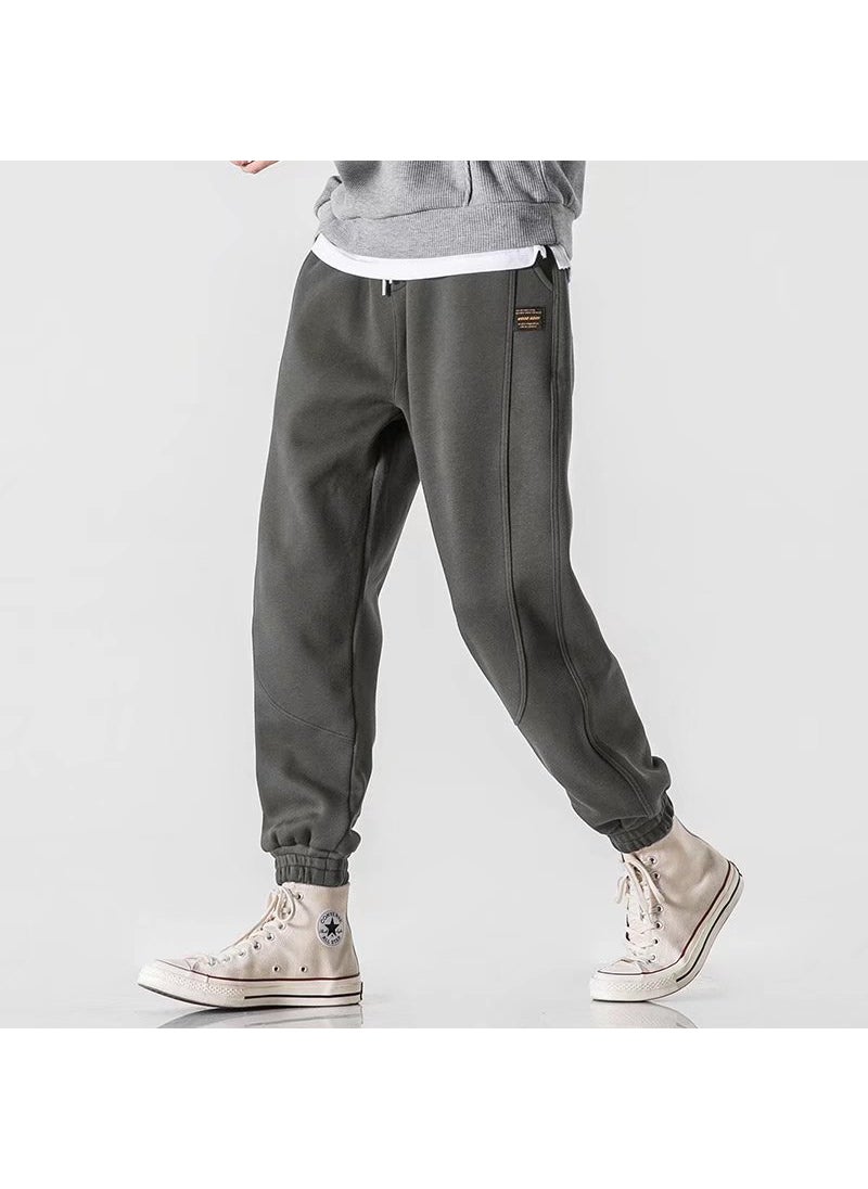 Generic - Japanese Vintage Simple Bunded Foot Cargo Pants Mens Winter Regular Style Versatile Trousers Student Trendy Brand Pants Men Gray - Image 1