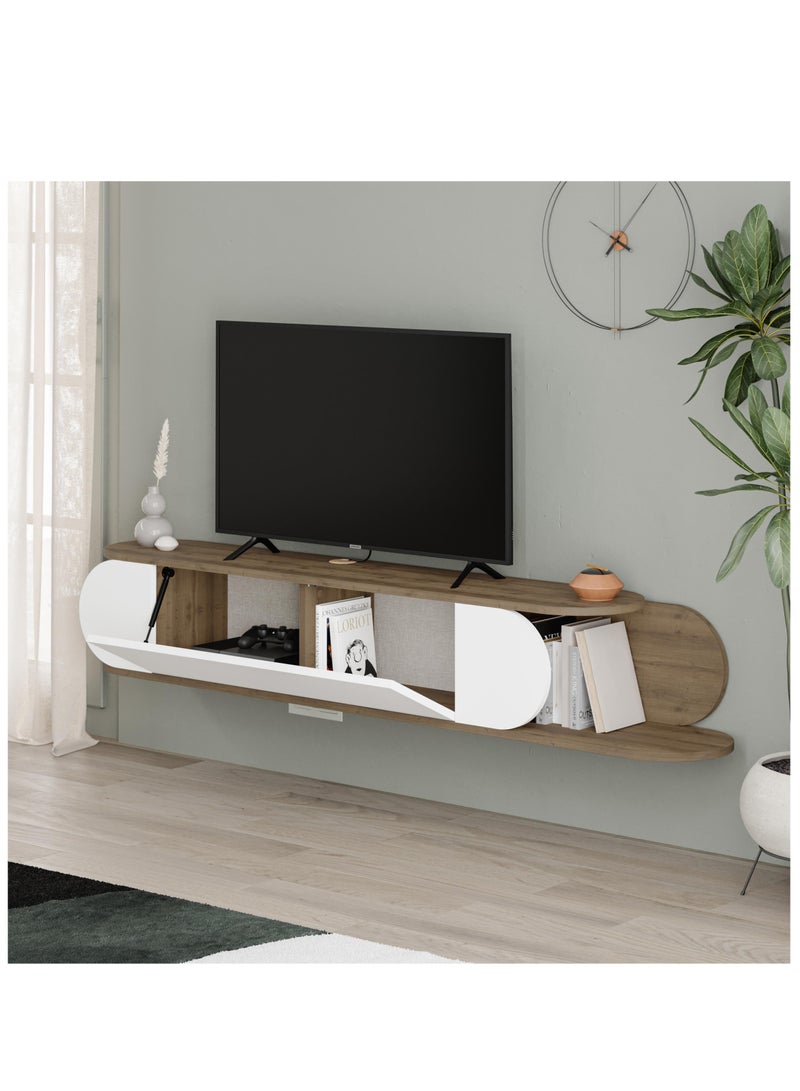 موراه حامل تلفزيون عائم عصري من موراه هوم تون، مناسب لأجهزة التلفزيون حتى 65 بوصة | بابان للتخزين | وحدة تخزين تلفزيون مع مساحتي تخزين | 180×29.6×30 سم - بني- أبيض - Image 3