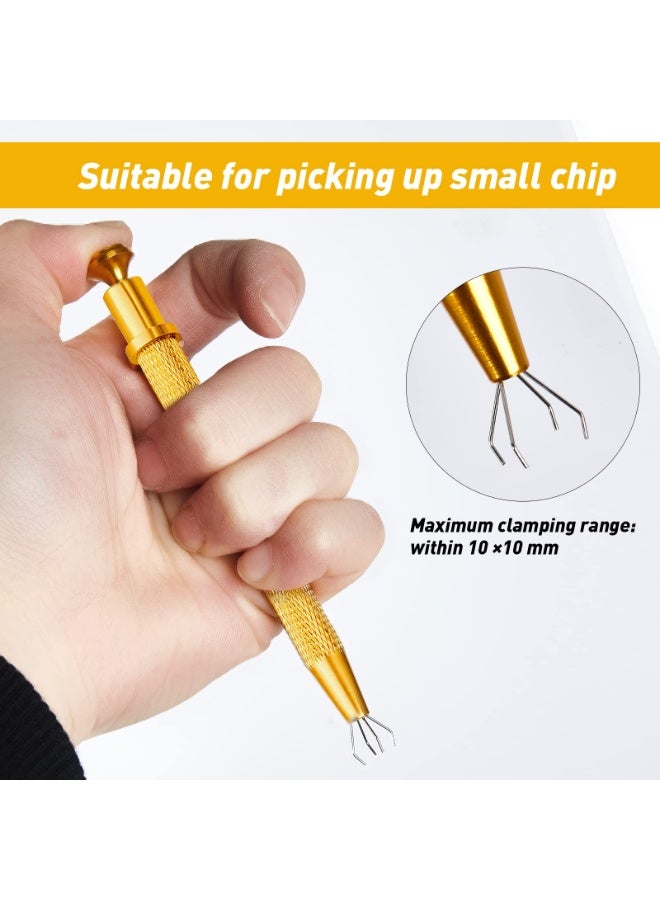JZS 2 PCS IC Chip Pick up Tool with Stainless Steel 4 prong Grabber Tool for Small Parts, Electronic Components Catch, Manicure Cotton Ball Claw, Hex Nuts Screws, Gold - Image 5