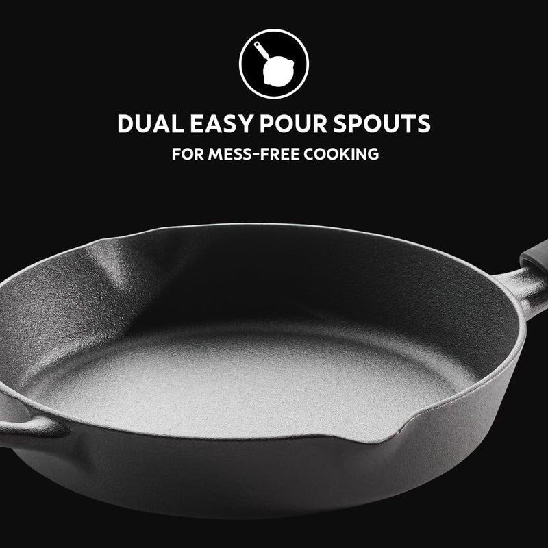 TRAMONTINA TRAMONTINA Titanex 24 cm Pre-Seasoned Cast Iron Fry Pan, Non-Toxic, Induction Ready, Easy Hold Non-Slip Heat-Resistant Grip, Natural Stone Finish, Superior Heat Retention, Spill-Free Side Spouts - Image 5