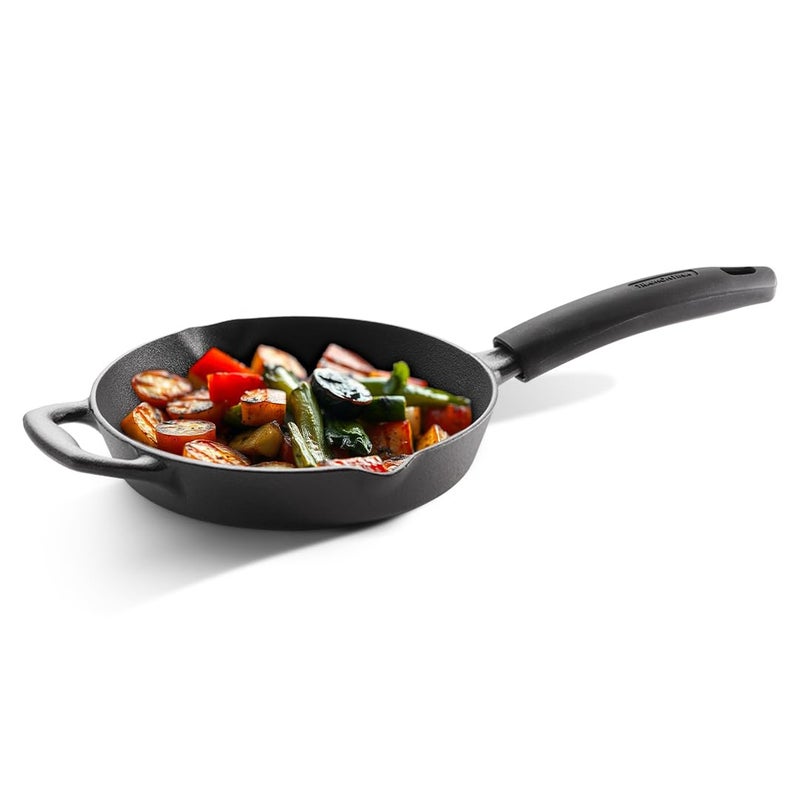 TRAMONTINA TRAMONTINA Titanex 24 cm Pre-Seasoned Cast Iron Fry Pan, Non-Toxic, Induction Ready, Easy Hold Non-Slip Heat-Resistant Grip, Natural Stone Finish, Superior Heat Retention, Spill-Free Side Spouts - Image 1