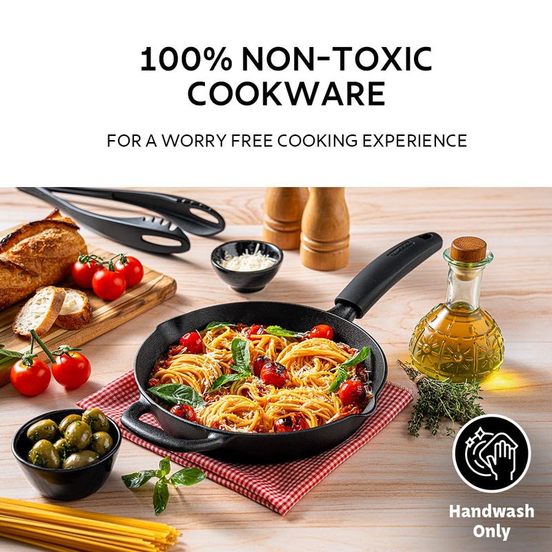 TRAMONTINA TRAMONTINA Titanex 24 cm Pre-Seasoned Cast Iron Fry Pan, Non-Toxic, Induction Ready, Easy Hold Non-Slip Heat-Resistant Grip, Natural Stone Finish, Superior Heat Retention, Spill-Free Side Spouts - Image 2