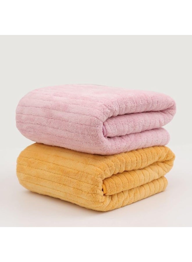 Microfiber Towel 90x160 cm 2 PCS Bath Towel Microfiber Soft, Durable and Light Weight (Pink x Yellow) - Image 1