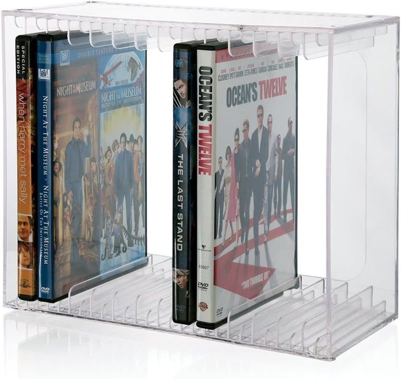 STORi منظم أقراص DVD بلاستيكي شفاف قابل للتكديس مع أقدام مطاطية | حامل مستطيل مثالي لغرفة السينما | يحمل حتى 14 علبة DVD قياسية | صنع في الولايات المتحدة الأمريكية - Image 1