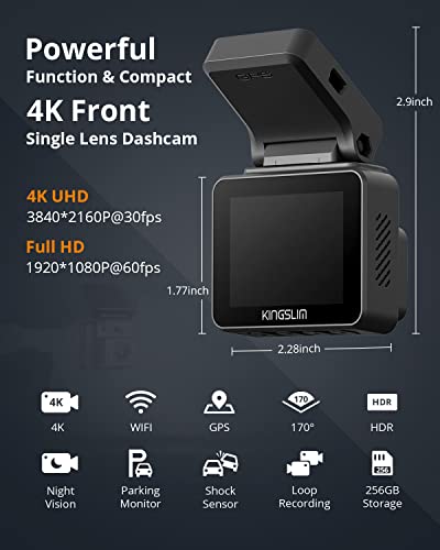 Kingslim D5-4K Dash Cam with WiFi - Front Dash Camera for Cars with GPS and Speed, Sony Night Vision, Support APP and 256GB Max - Image 2