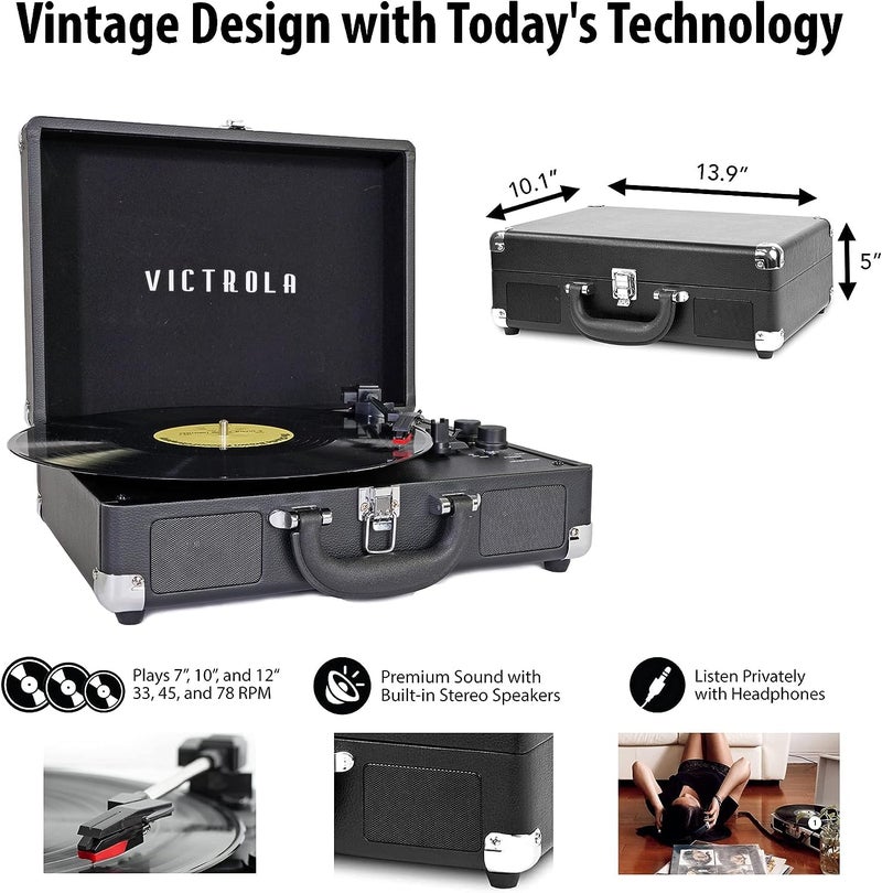 Victrola Vintage 3-Speed Bluetooth Portable Suitcase Record Player with Built-in Speakers | Upgraded Turntable Audio Sound|Green Olive, Model Number: VSC-550BT-GRO - Image 5