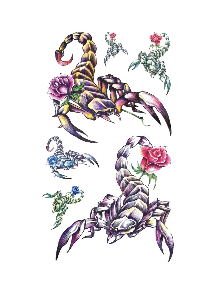 Temporary Tattoo Sticker, Scorpion with Rose Design, Multi-Color Body Art