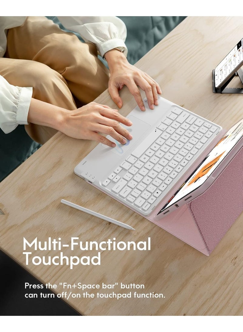 جراب لوحة مفاتيح عربي/إنجليزي لأجهزة iPad Air 11 بوصة M3/M2 (2025/2024)، وiPad Pro 11 بوصة (الجيل الرابع/الثالث/الثاني/الأول)، وiPad Air الجيل الخامس/الرابع، مع قلم، وإضاءة خلفية بسبعة ألوان، ولوحة لمس متعددة اللمس، وقناتين لاسلكيتين، لون وردي - Image 2
