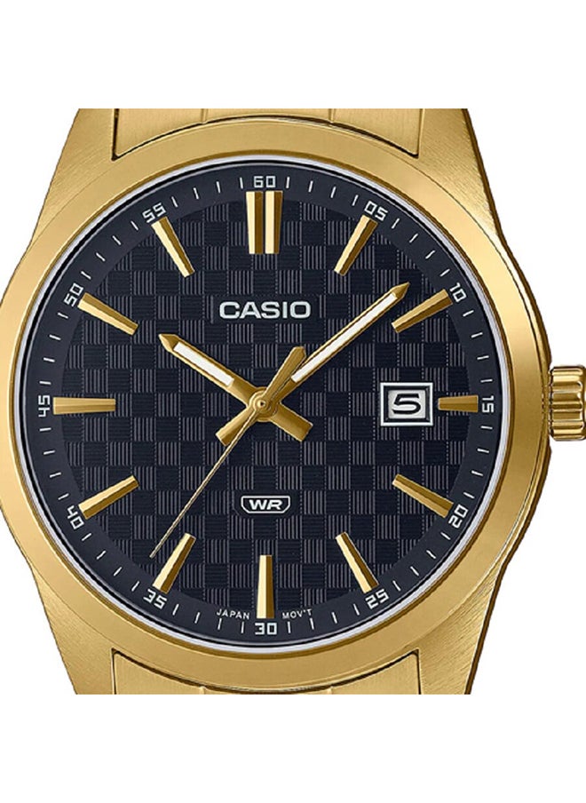 CASIO - Men Watch Analog Date Display Black Dial Stainless Steel Gold Ion Plated Case And Band MTP-VD03G-1AUDF - Image 1