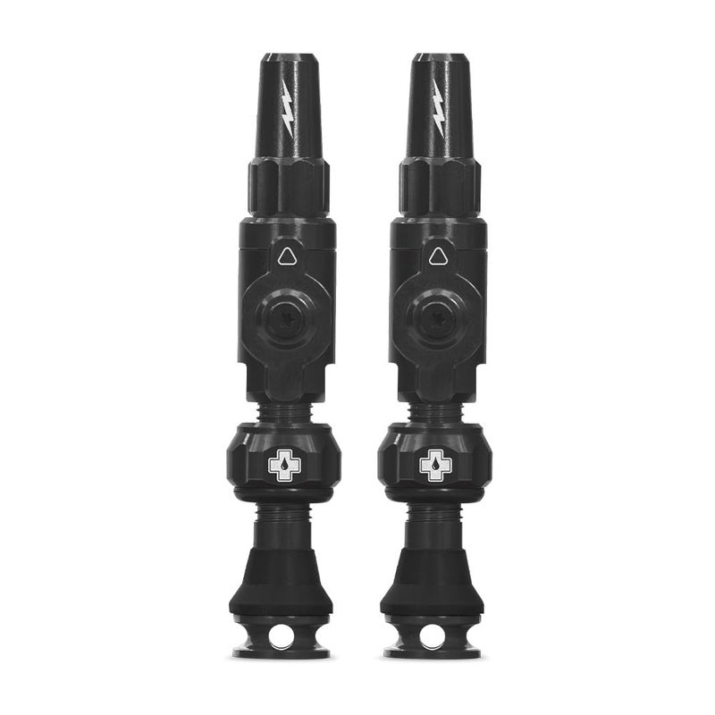 MucOff Big Bore Lite Tubeless Valves Black 45mm Precision Engineered Dust Caps for Bikes with Revolutionary Airflow Technology Presta Valve Caps for Tubeless MTBRoadGravel Bikes