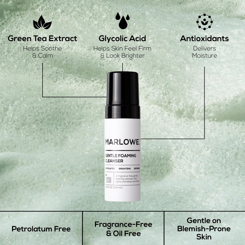 MARLOWE. No. 129 Gentle Foaming Facial Cleanser 4.5 Oz, Exfoliating, Brightening & Protective Daily Mens Face Wash with PHA, Natural Green Tea Extracts & Antioxidants, Unscented & Vegan - Image 4