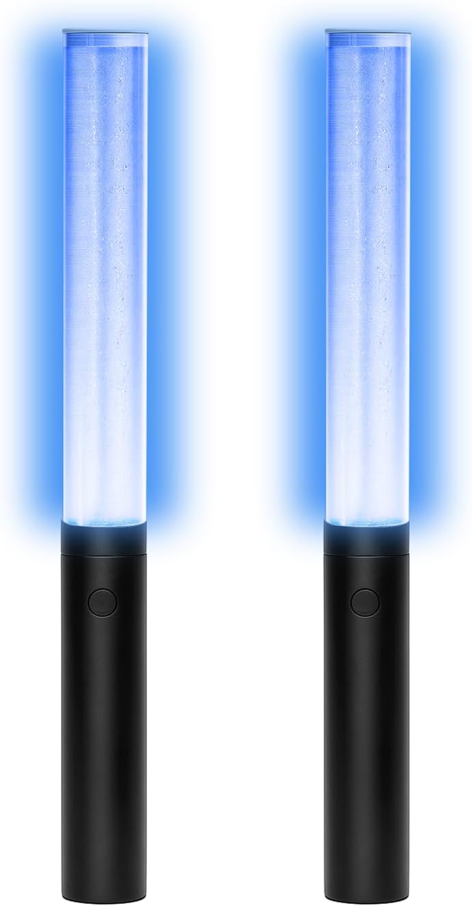 OMTLED LED Glow Sticks Reusable Glow Party Favor Supplies Multicolor Light Up Stick Idol Concert LED Flashing Bright Glow Lightsticks for Wedding, Birthday, Raves, Concert, Halloween, Christmas (Black-2Pack) - Image 1