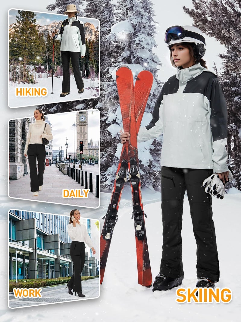 Cycorld Women's Snow Ski Pants Fleece Lined Waterproof Softshell Insulated Flare for Snowboarding Hiking Winter Outdoor(Black, 10) - Image 5