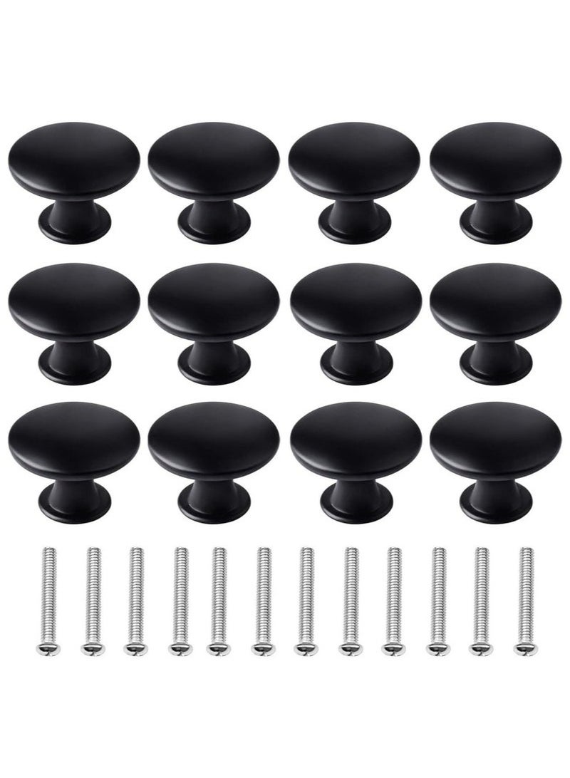12 Pcs 30mm Black Cupboard Knobs Kitchen Cupboard Handles Cabinet Door Knobs Vintage Matted Round Drawers Cupboard with 12 Screws - Image 1