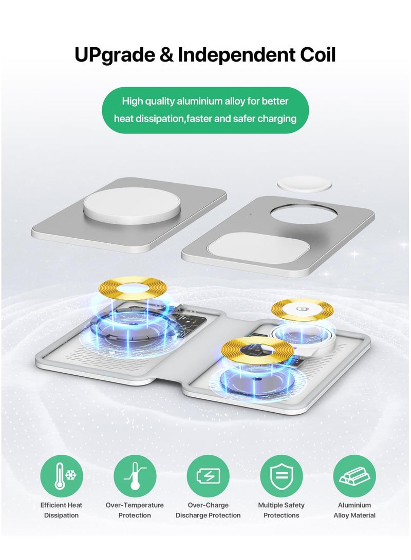 SYOSI 3 in 1 Wireless Cha rging Station, Foldable Travel Cha rger Compatible with iPhone 15/14/13/12/11/8, Mag-Safe Cha rger Stand for iWatch Series, Cha rging Station for Apple  - Image 4
