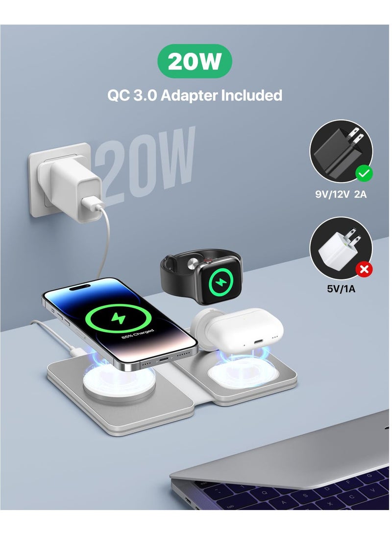 SYOSI 3 in 1 Wireless Cha rging Station, Foldable Travel Cha rger Compatible with iPhone 15/14/13/12/11/8, Mag-Safe Cha rger Stand for iWatch Series, Cha rging Station for Apple  - Image 5