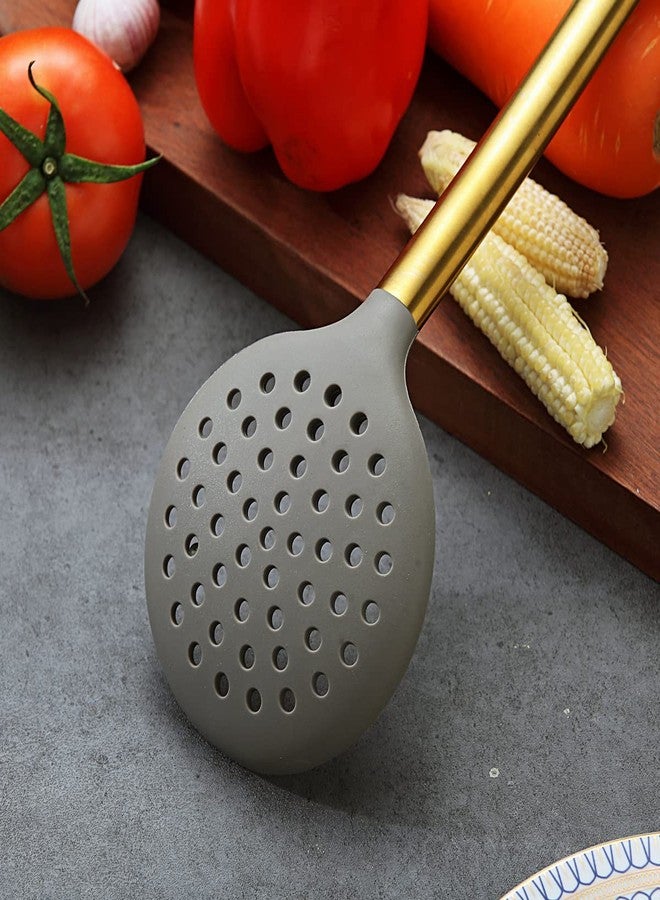 Berglander Gold Skimmer, Berglander Non-stick Silicone Strainer With Titanium Gold Plating handle, Kitchen Cooking Skimmers For Non-Stick Cookware, Dishwasher Safe, Easy to Clean - Image 4