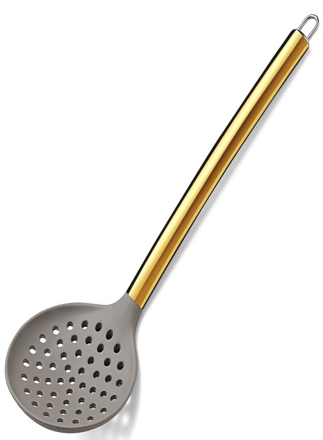 Berglander Gold Skimmer, Berglander Non-stick Silicone Strainer With Titanium Gold Plating handle, Kitchen Cooking Skimmers For Non-Stick Cookware, Dishwasher Safe, Easy to Clean - Image 1