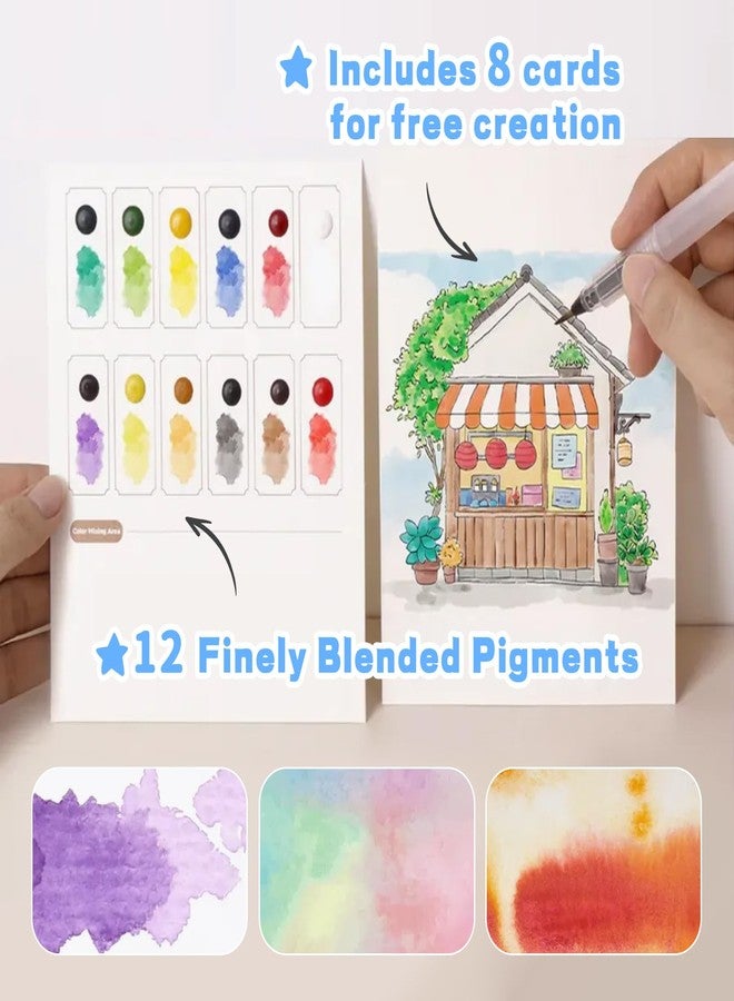 تي إل إم مجموعة أدوات جديدة لتخفيف التوتر الإبداعي لعام 2026: كتاب رسم بالألوان المائية، ودفتر ألوان مائية ثلاثي الطيات، ومجموعة سفر صغيرة لدفتر تمارين الألوان المائية للمبتدئين والمتحمسين (مشهد الشارع). - Image 4