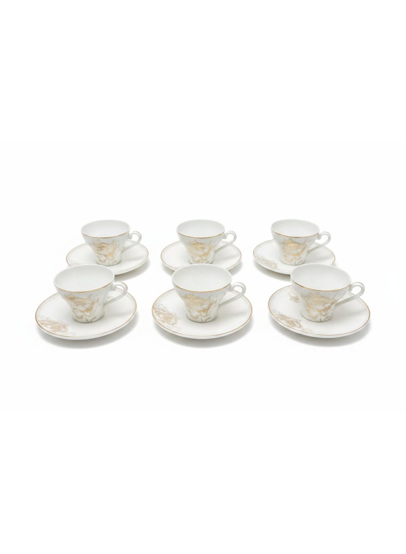 AKDC ABL Bone China Coffee Set 12PCS | 120ml | Gold Floral Embossed Design - Image 1