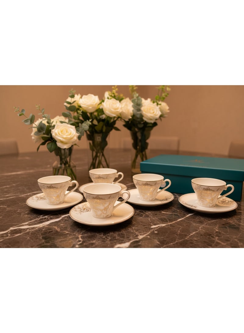 AKDC ABL Bone China Coffee Set 12PCS | 120ml | Gold Floral Embossed Design - Image 2