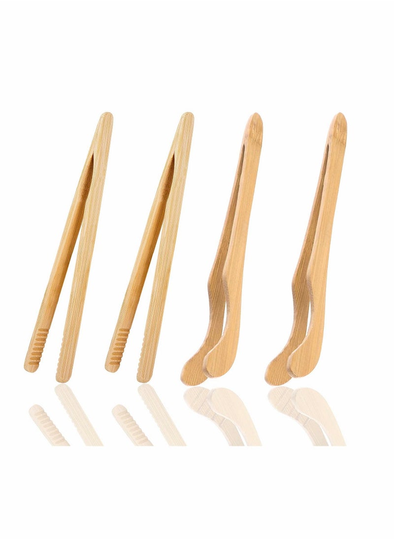 NIBEMINENT - Bamboo Toaster Tongs, 18 cm/7 inch Wooden Cooking Tongs Kitchen Reusable Toast Tong Classic Wood Food Clip for Bread Grill Cheese Pickles Tea Fruit- Utensil 4 Pcs - Image 1