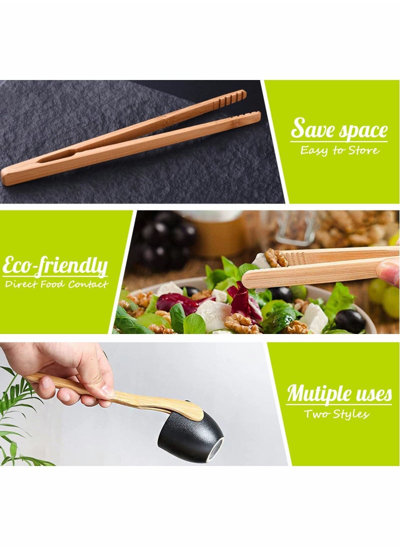 NIBEMINENT - Bamboo Toaster Tongs, 18 cm/7 inch Wooden Cooking Tongs Kitchen Reusable Toast Tong Classic Wood Food Clip for Bread Grill Cheese Pickles Tea Fruit- Utensil 4 Pcs - Image 1