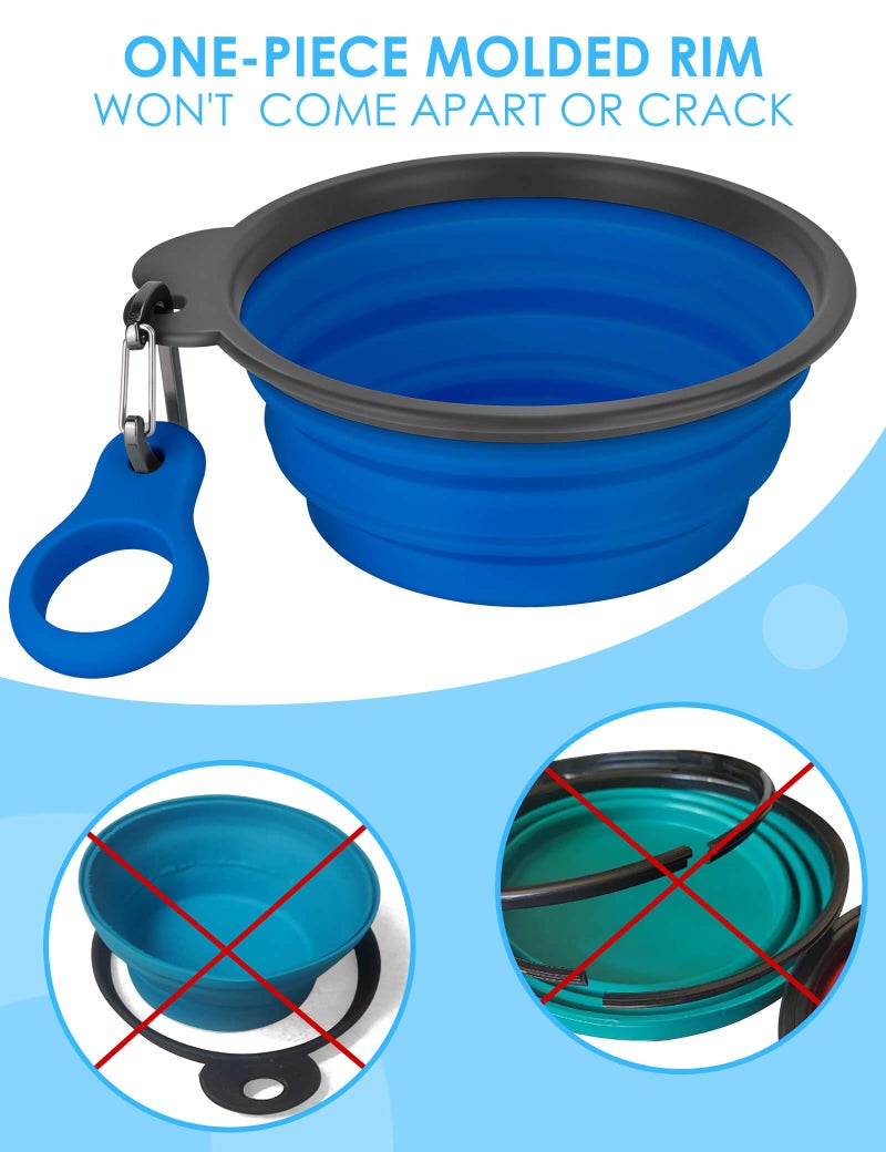 Aonkey Collapsible Dog Bowls with Bottle Carrier, 2 Pack Travel Dog Water Bowl Upgraded Carabiner, One-Piece Molded Rim No Fall Off or Crack, Foldable Silicone Portable for Pets Walking Hiking 15oz - Image 4