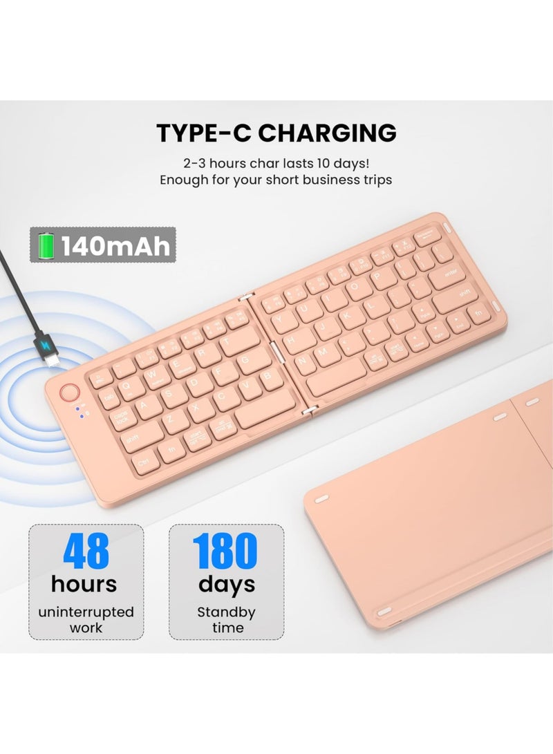 Rock Pow Mini Portable Wireless Folding Full Size Keyboard Sync Up to 3 Devices Aluminum Travel Keyboard for iPhone iPad Mac Android Windows iOS  - Image 3