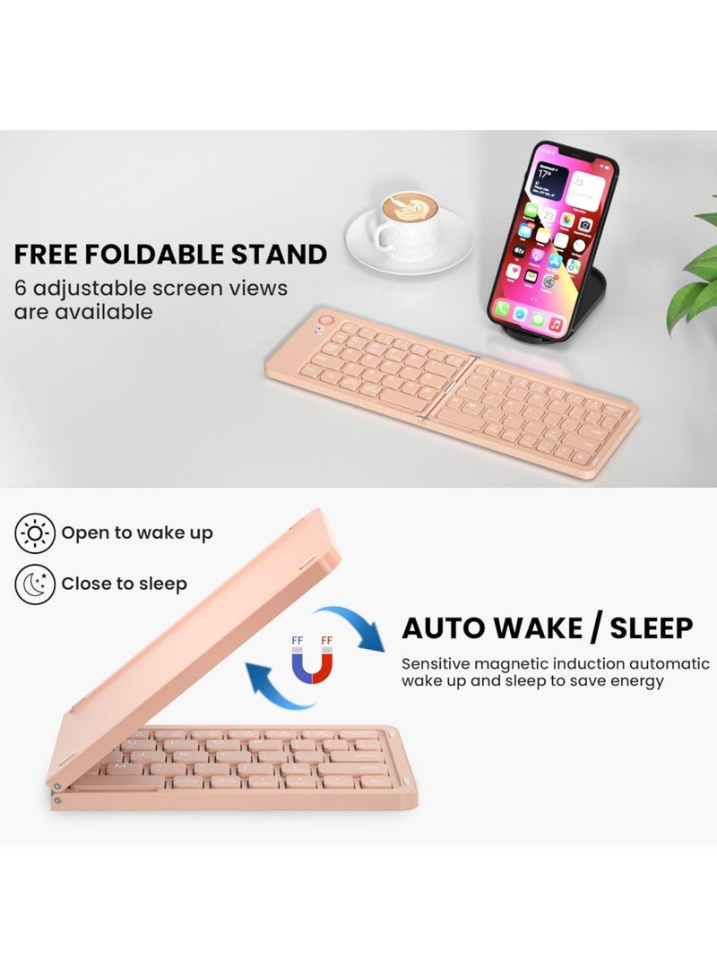 Rock Pow Mini Portable Wireless Folding Full Size Keyboard Sync Up to 3 Devices Aluminum Travel Keyboard for iPhone iPad Mac Android Windows iOS  - Image 2