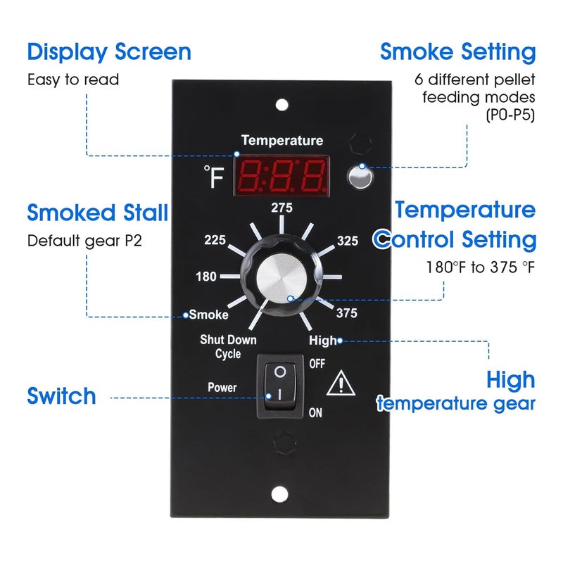 DRELD Digital Thermostat Controller Kit, Replacement for Traeger Pellet Grills, Control Board Panel Temperature Thermometer with 7" RTD Temperature Sensor, Replace for BAC236 BAC283 BAC389 BAC334 BAC388 - Image 3