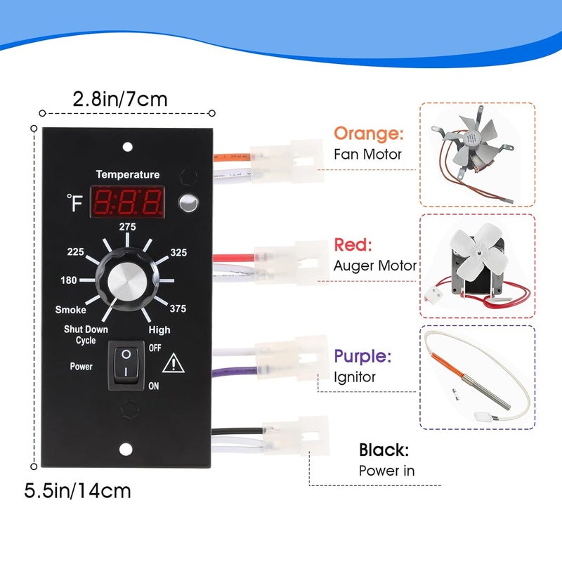 DRELD Digital Thermostat Controller Kit, Replacement for Traeger Pellet Grills, Control Board Panel Temperature Thermometer with 7" RTD Temperature Sensor, Replace for BAC236 BAC283 BAC389 BAC334 BAC388 - Image 2