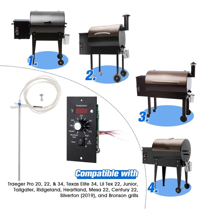 DRELD Digital Thermostat Controller Kit, Replacement for Traeger Pellet Grills, Control Board Panel Temperature Thermometer with 7" RTD Temperature Sensor, Replace for BAC236 BAC283 BAC389 BAC334 BAC388 - Image 5