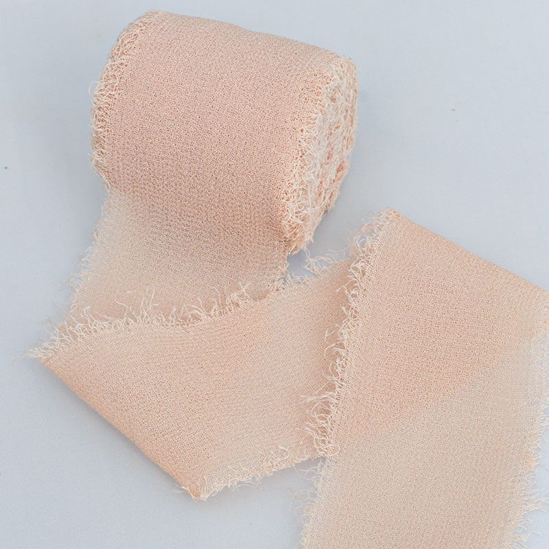 Hand-Ripped Chiffon Burr Ribbon Wedding Hand-Held Flower Lace Ins Ribbon Cloth Strip Handmade Pearl Chiffon Belt - Image 1