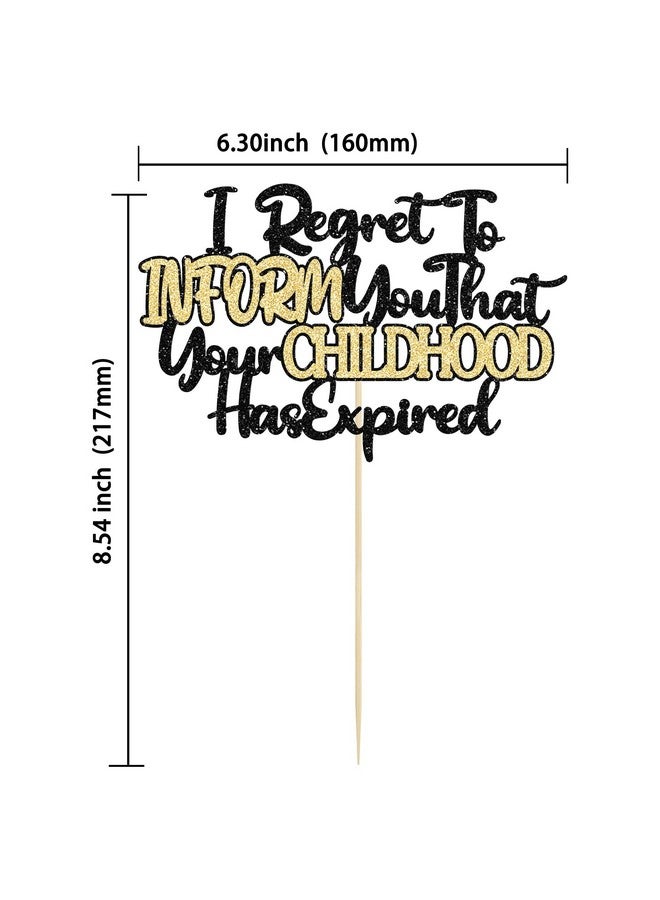 ايفلين إيفلين 1 قطعة من زينة كعكة عيد الميلاد الثامن عشر باللون الأسود والذهبي اللامع، يؤسفني أن أخبرك أن طفولتك قد انتهت، اختيار كعكة لحفلة عيد ميلاد مضحكة بمناسبة عيد ميلادك الثامن عشر، لوازم تزيين الكعك - Image 2