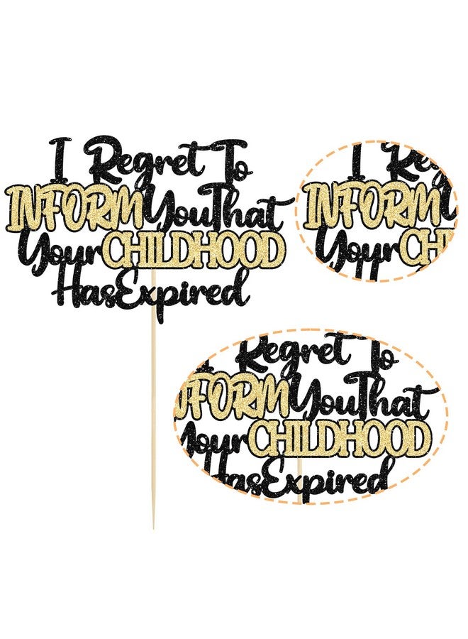 ايفلين إيفلين 1 قطعة من زينة كعكة عيد الميلاد الثامن عشر باللون الأسود والذهبي اللامع، يؤسفني أن أخبرك أن طفولتك قد انتهت، اختيار كعكة لحفلة عيد ميلاد مضحكة بمناسبة عيد ميلادك الثامن عشر، لوازم تزيين الكعك - Image 3