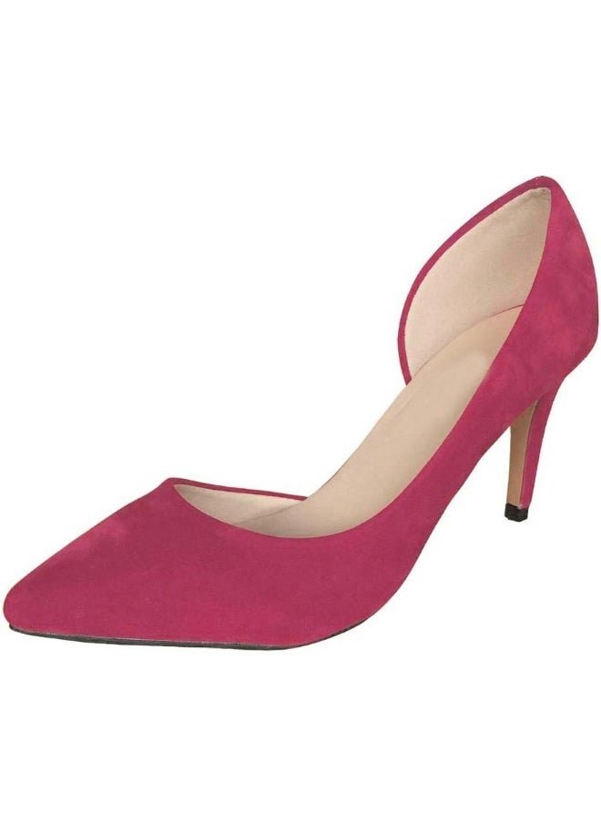 Loquat Pointed Toe Contrast Cut-Out Flannel Stiletto Heels 8cm Rose Red  - Image 1