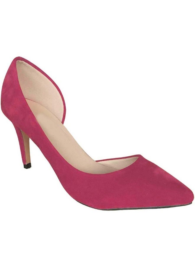 Loquat Pointed Toe Contrast Cut-Out Flannel Stiletto Heels 8cm Rose Red - Image 2