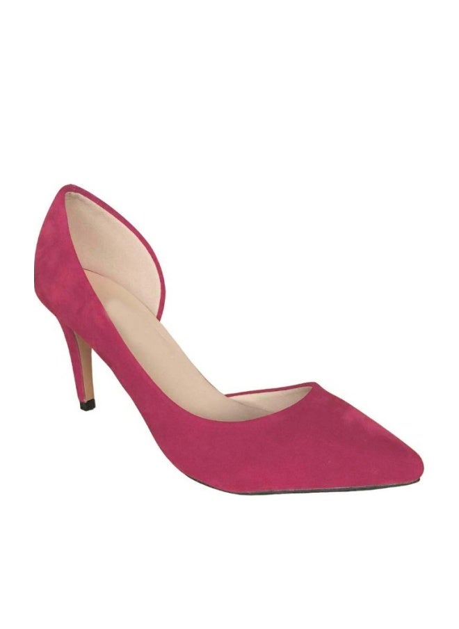 Loquat Pointed Toe Contrast Cut-Out Flannel Stiletto Heels 8cm Rose Red - Image 1