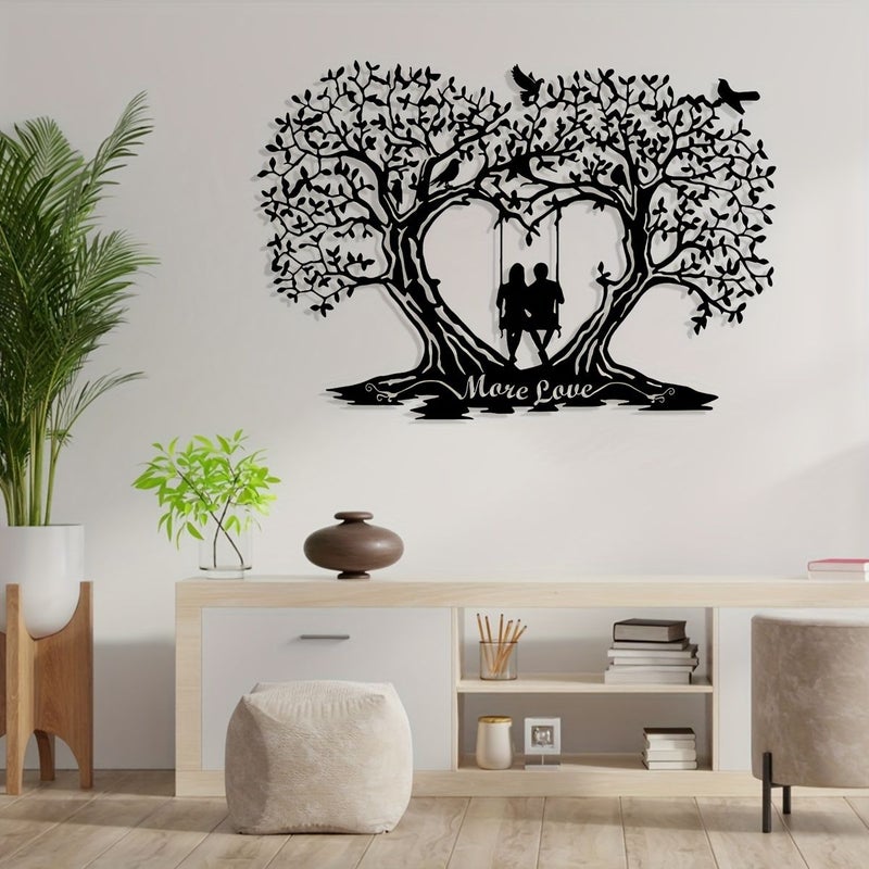 شجرة الحب الرومانسية عمل فني جداري معدني بيع فردي قابل لإعادة الاستخدام صورة ظلية ديكور المنزل وغرفة النوم وغرفة المعيشة لا يحتاج إلى طاقة - Image 4