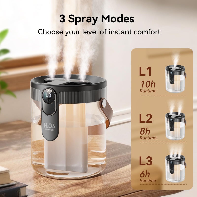 DIGIX Small Portable Humidifiers for Bedroom, 1.4L Top Fill Cool Mist Humidifier for Home Office Travel, 3 Mist Modes, Auto Shut Off, Night Light, Easy to Clean Quiet Humidifier for Baby Plant (Grey) - Image 4